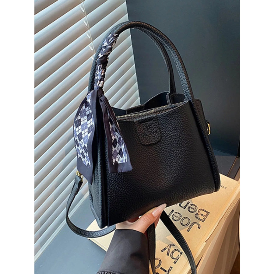 Leather Crossbody Bag with Scarf Accent Black / One Size Apparel and Accessories