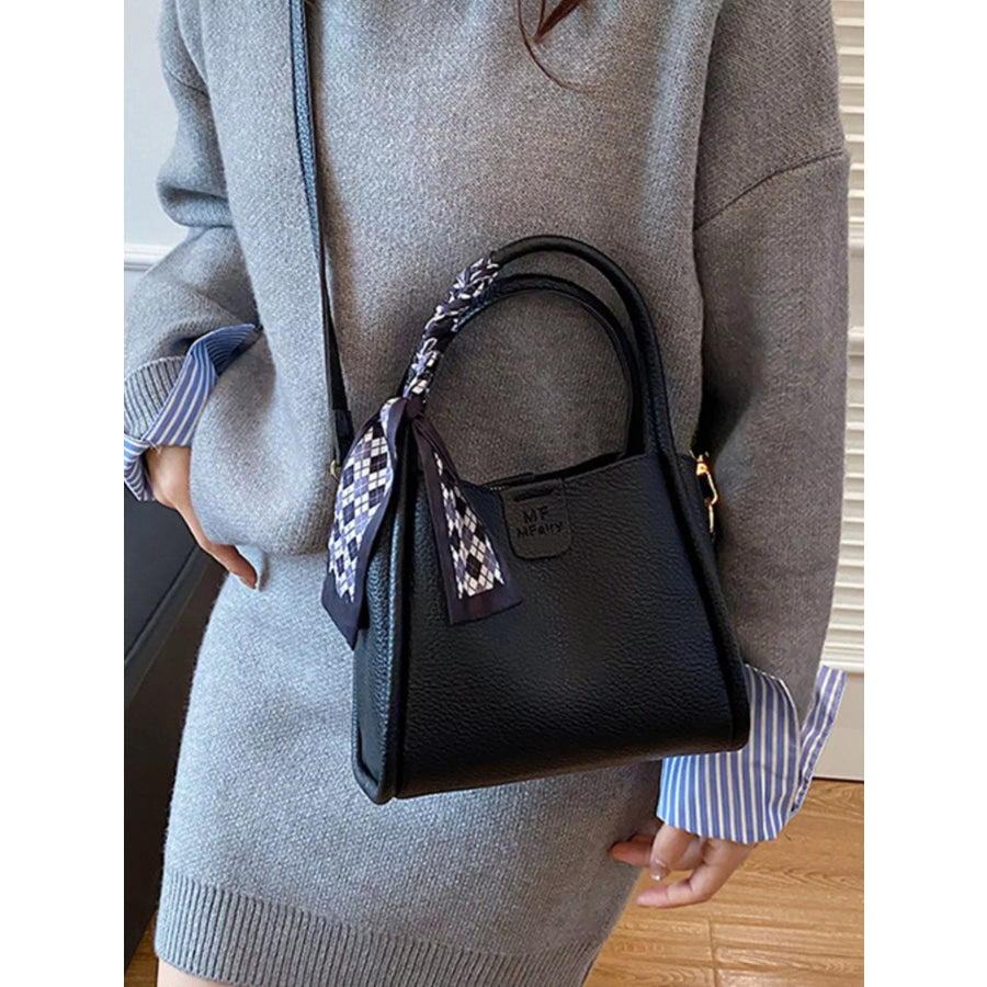 Leather Crossbody Bag with Scarf Accent Black / One Size Apparel and Accessories