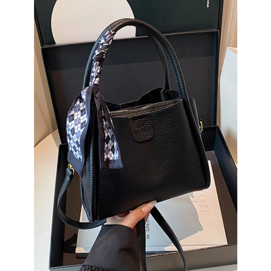 Leather Crossbody Bag with Scarf Accent Black / One Size Apparel and Accessories