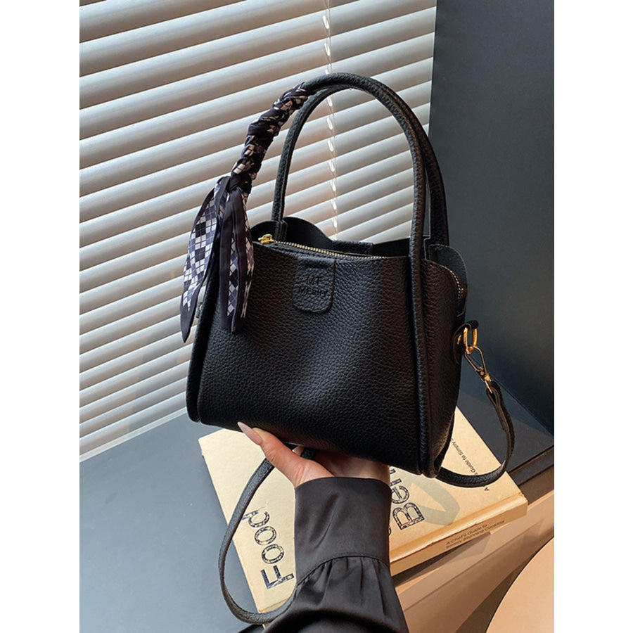 Leather Crossbody Bag with Scarf Accent Black / One Size Apparel and Accessories