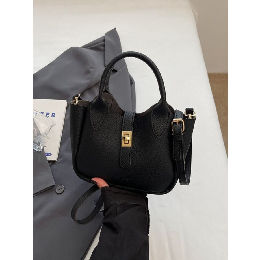 Leather Crossbody Bag with Top Handle Black / One Size Apparel and Accessories