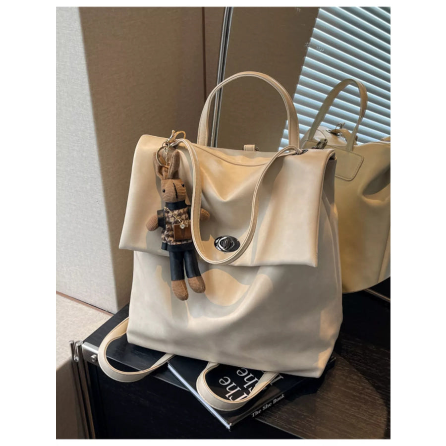 Leather Flap Backpack Bag Cream / ONESIZE Apparel and Accessories
