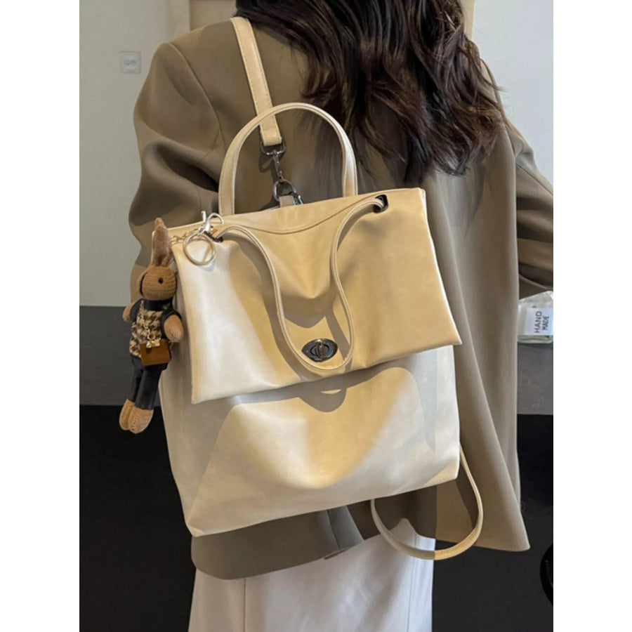 Leather Flap Backpack Bag Cream / ONESIZE Apparel and Accessories