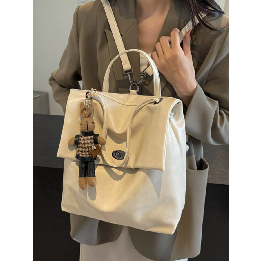 Leather Flap Backpack Bag Cream / ONESIZE Apparel and Accessories