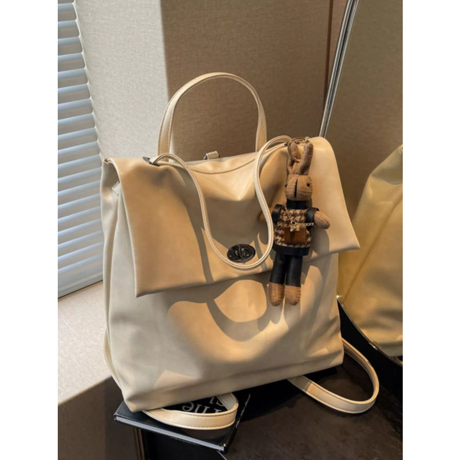 Leather Flap Backpack Bag Cream / ONESIZE Apparel and Accessories