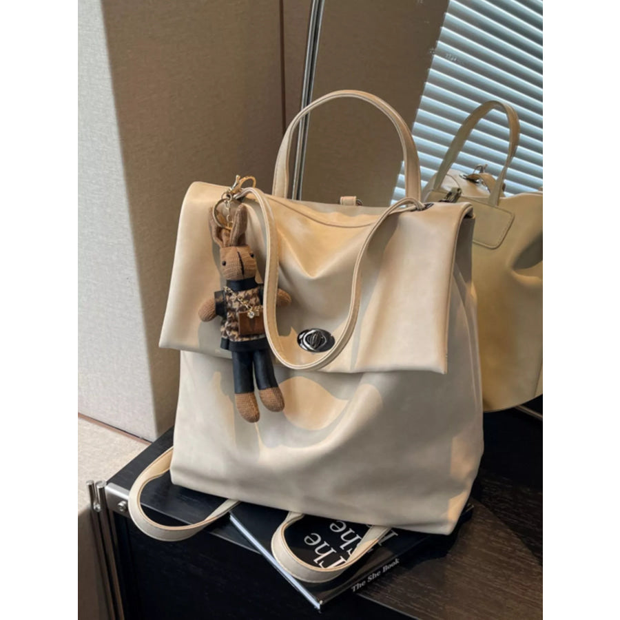 Leather Flap Backpack Bag Cream / ONESIZE Apparel and Accessories