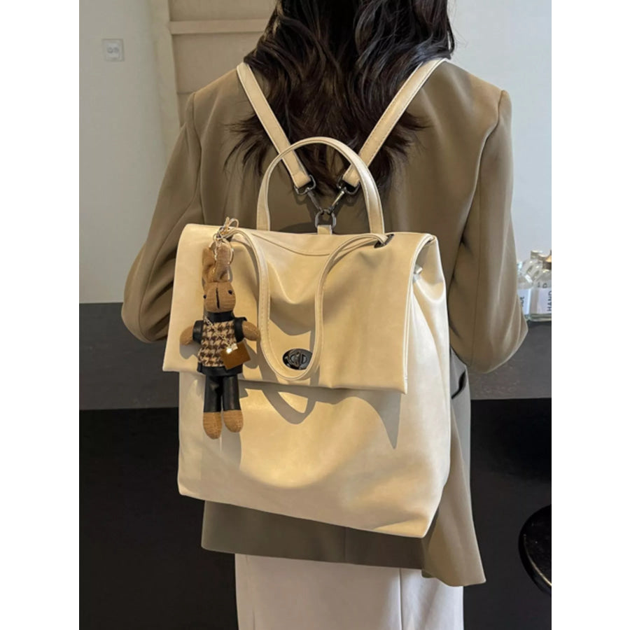 Leather Flap Backpack Bag Cream / ONESIZE Apparel and Accessories