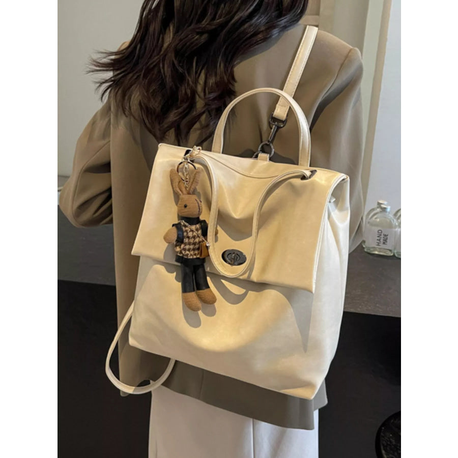 Leather Flap Backpack Bag Cream / ONESIZE Apparel and Accessories