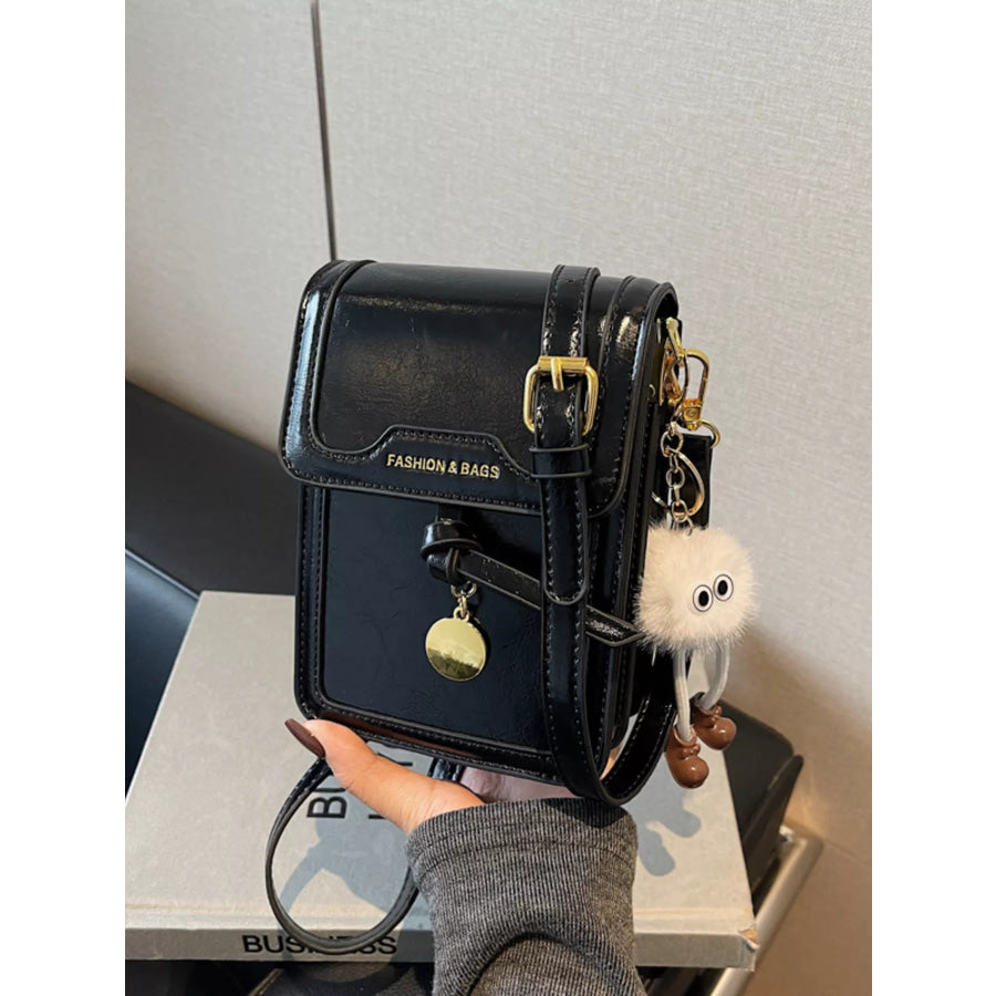 Leather Flap Crossbody Bag Black / One Size Apparel and Accessories
