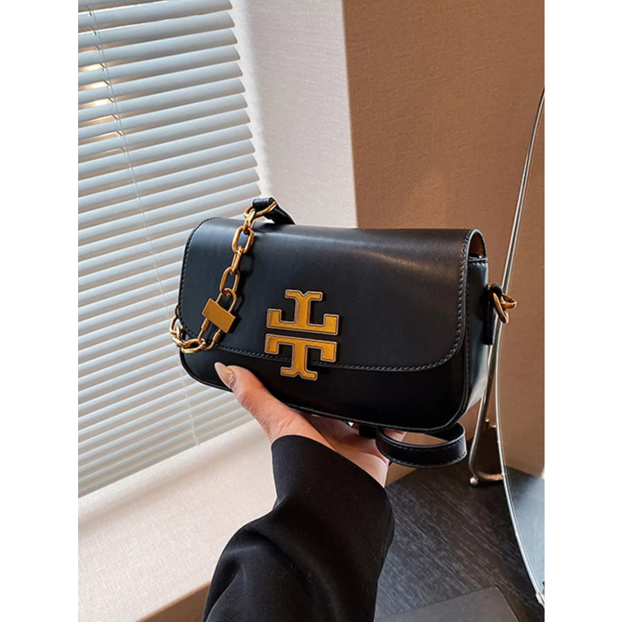 Leather Flap Crossbody Bag Black / ONESIZE Apparel and Accessories