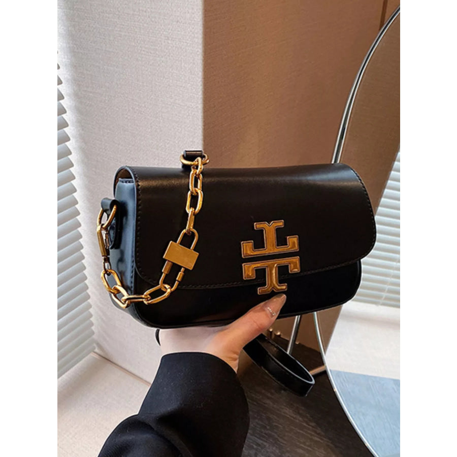Leather Flap Crossbody Bag Black / ONESIZE Apparel and Accessories