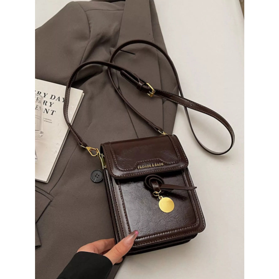 Leather Flap Crossbody Bag Caramel / One Size Apparel and Accessories