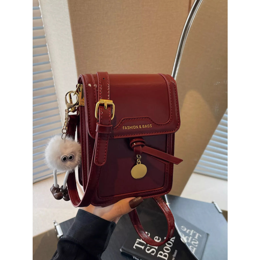 Leather Flap Crossbody Bag Deep Red / One Size Apparel and Accessories