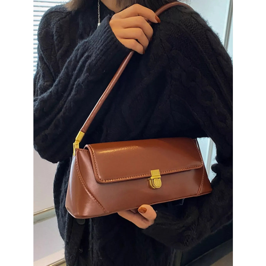 Leather Flap Shoulder Bag Brown / One Size Apparel and Accessories