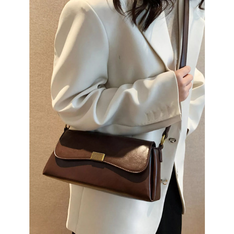 Leather Flap Shoulder Bag Brown / One Size Apparel and Accessories