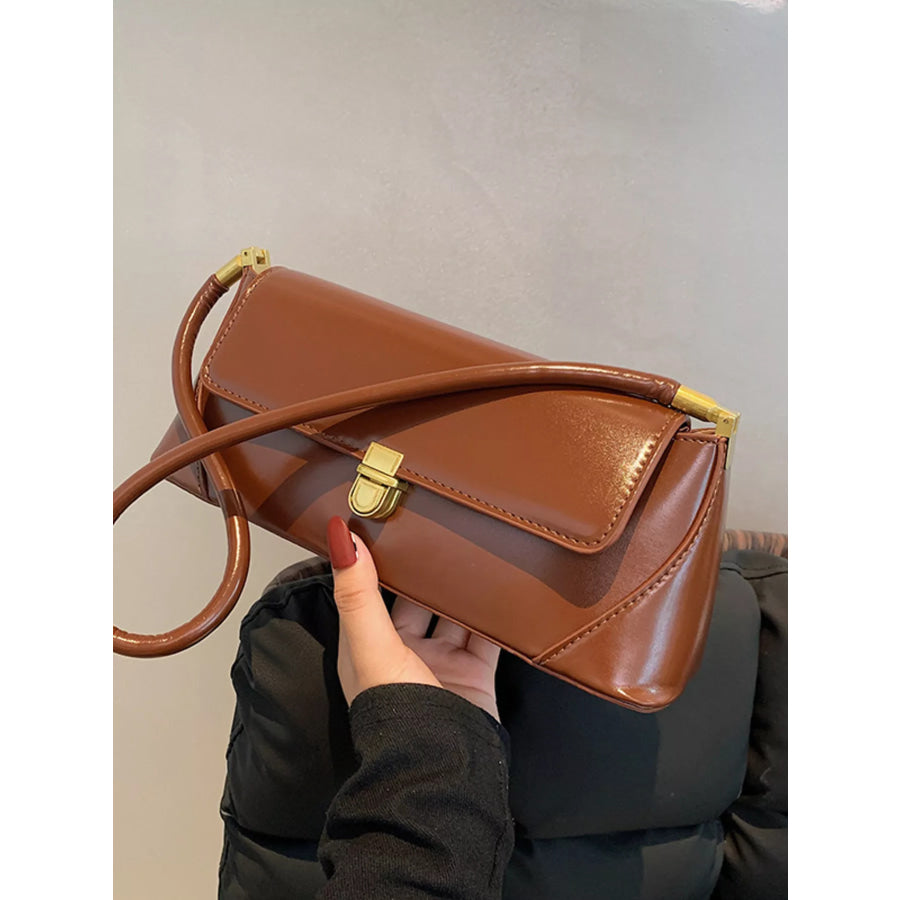 Leather Flap Shoulder Bag Brown / One Size Apparel and Accessories