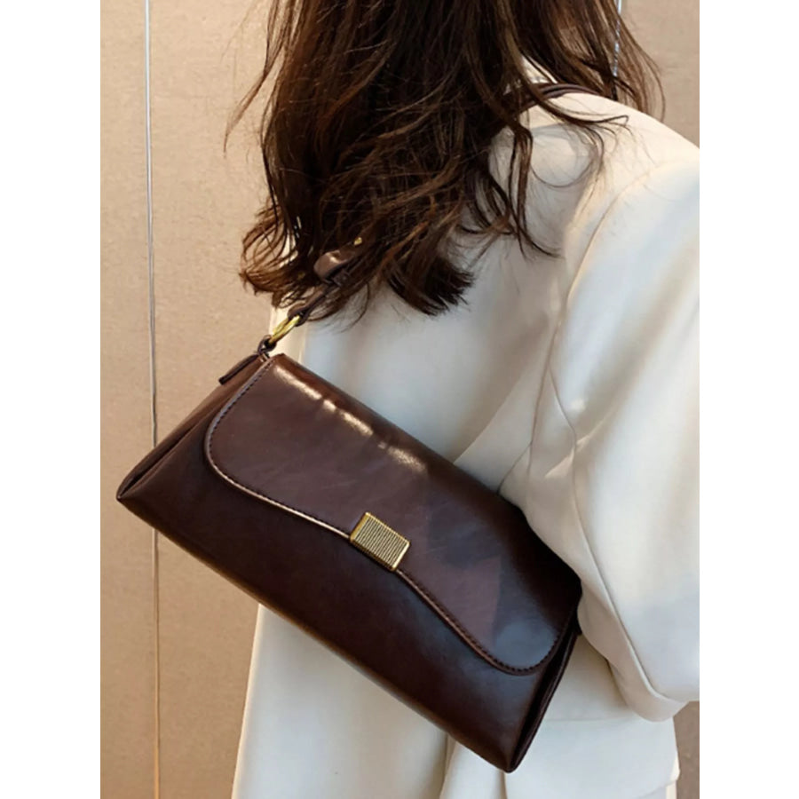 Leather Flap Shoulder Bag Brown / One Size Apparel and Accessories