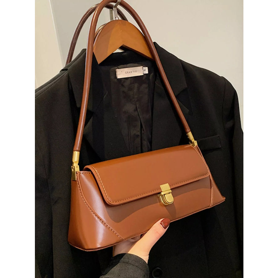 Leather Flap Shoulder Bag Brown / One Size Apparel and Accessories