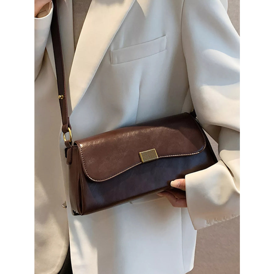 Leather Flap Shoulder Bag Brown / One Size Apparel and Accessories