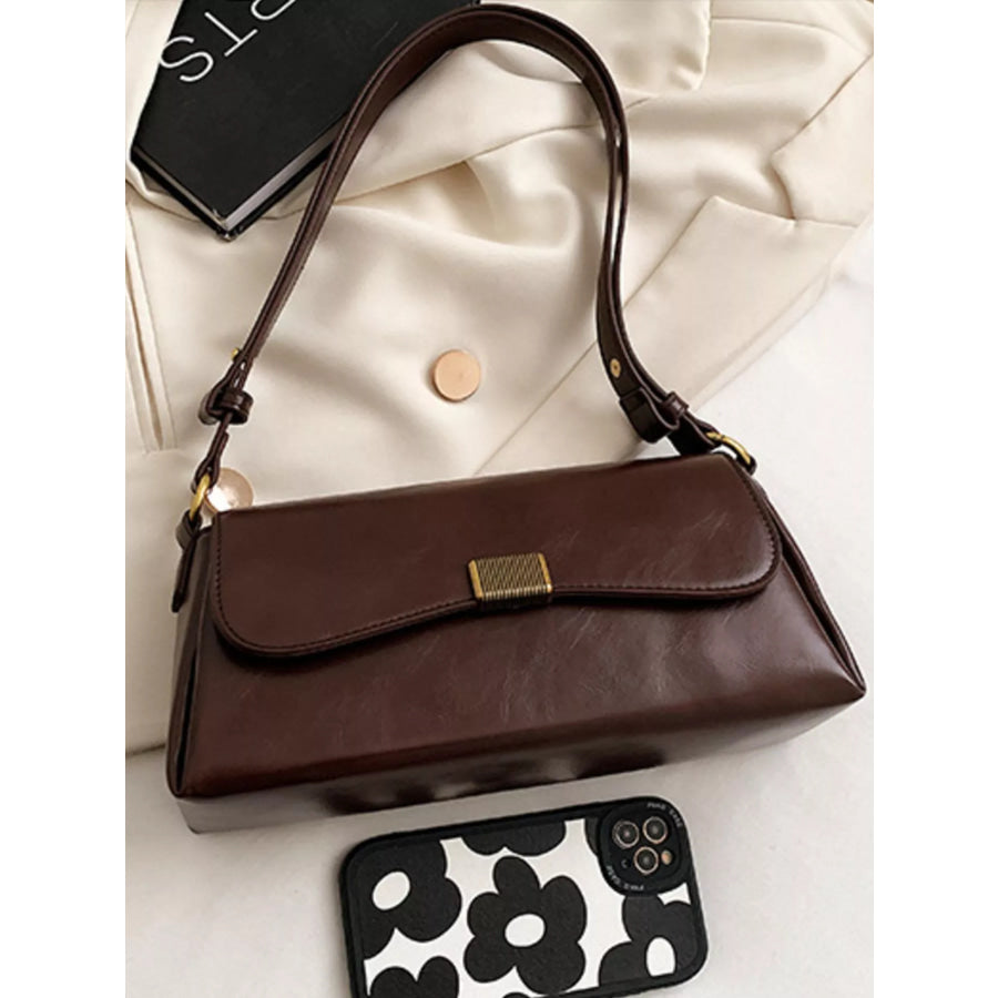 Leather Flap Shoulder Bag Brown / One Size Apparel and Accessories