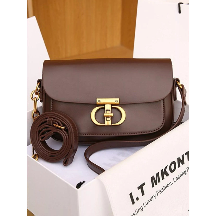 Leather Flap Shoulder Bag Brown / ONESIZE Apparel and Accessories