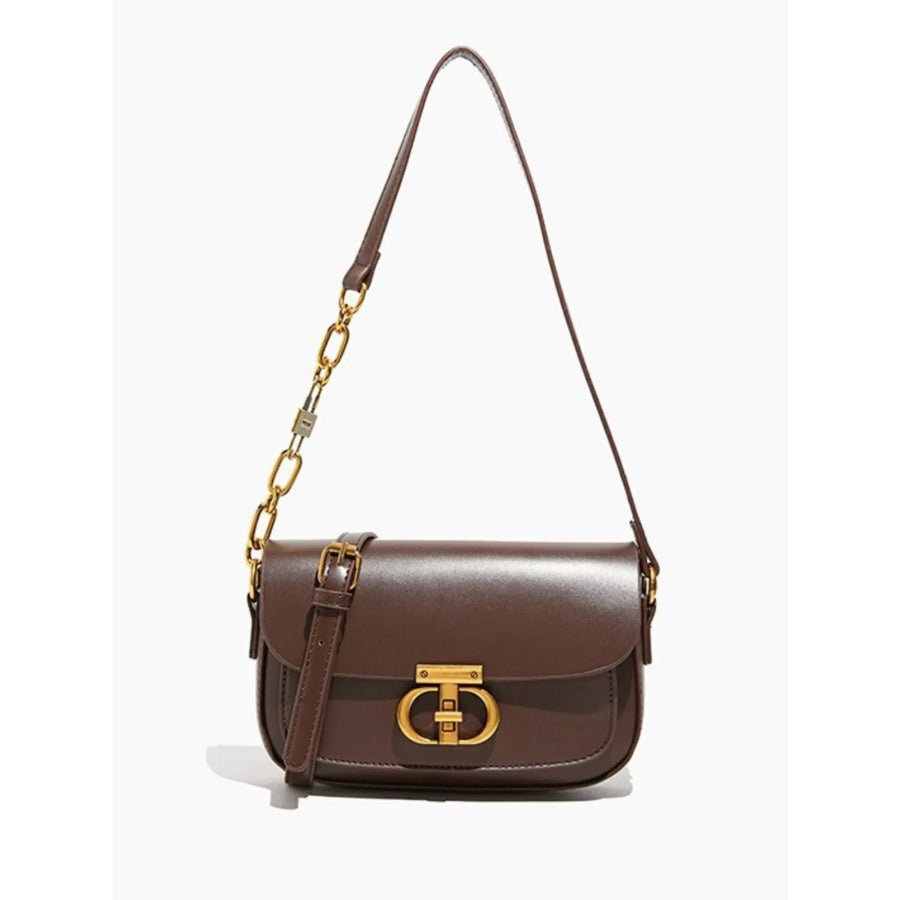 Leather Flap Shoulder Bag Brown / ONESIZE Apparel and Accessories