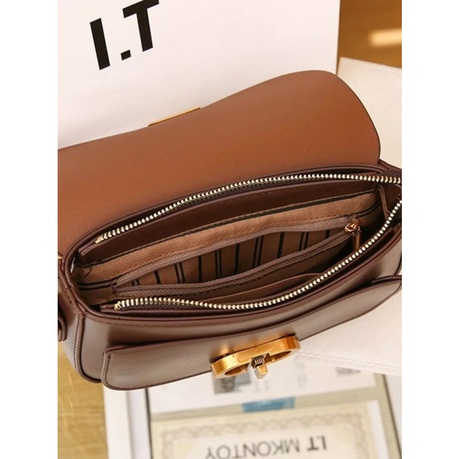 Leather Flap Shoulder Bag Brown / ONESIZE Apparel and Accessories