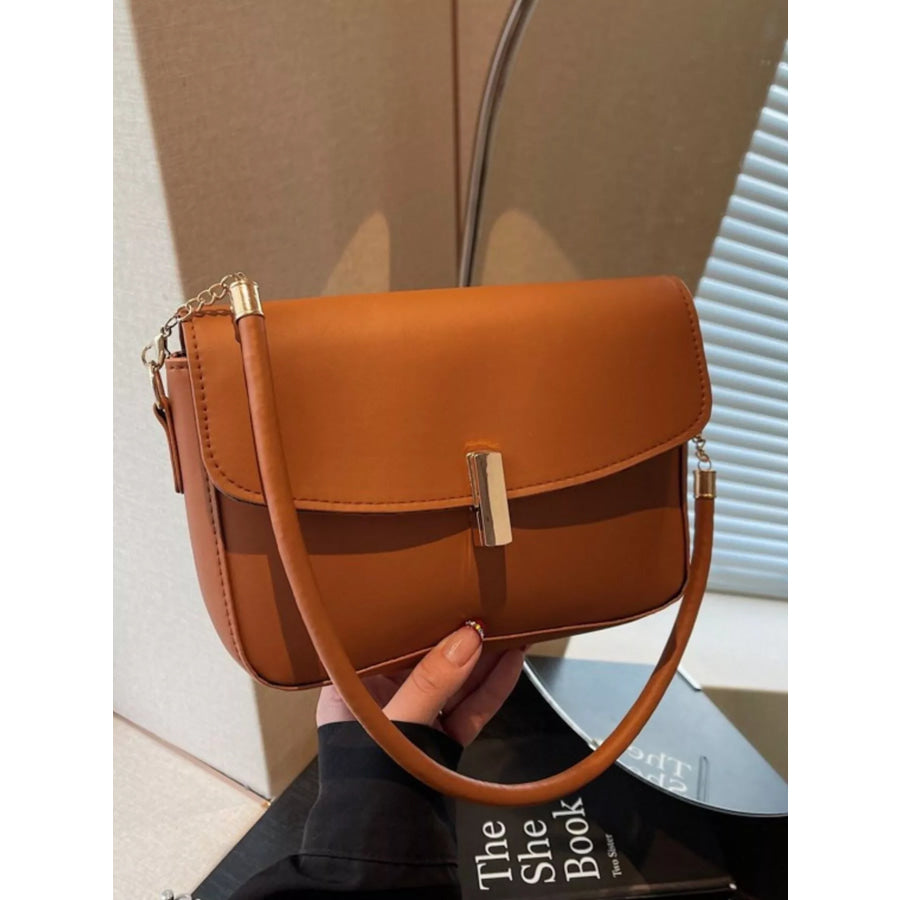 Leather Flap Shoulder Bag Brown / ONESIZE Apparel and Accessories