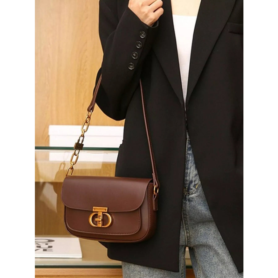 Leather Flap Shoulder Bag Brown / ONESIZE Apparel and Accessories