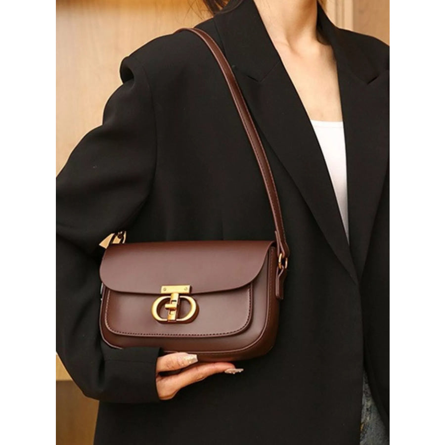 Leather Flap Shoulder Bag Brown / ONESIZE Apparel and Accessories