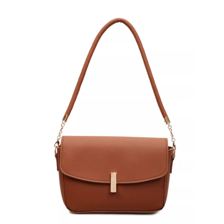 Leather Flap Shoulder Bag Brown / ONESIZE Apparel and Accessories