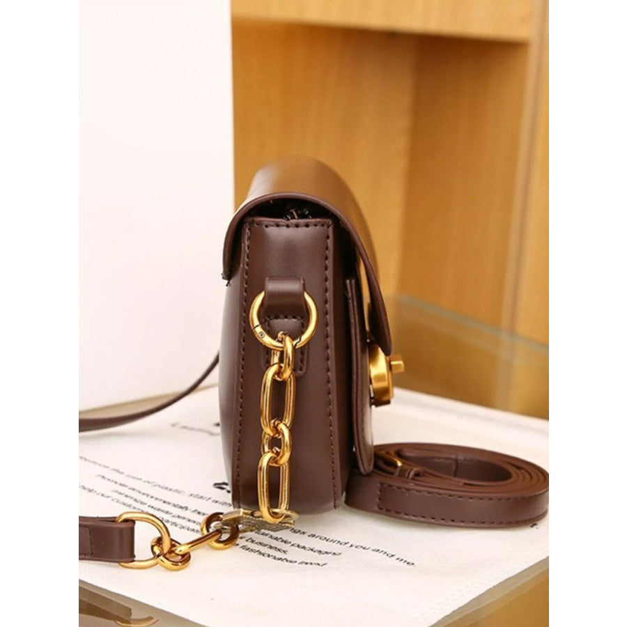 Leather Flap Shoulder Bag Brown / ONESIZE Apparel and Accessories