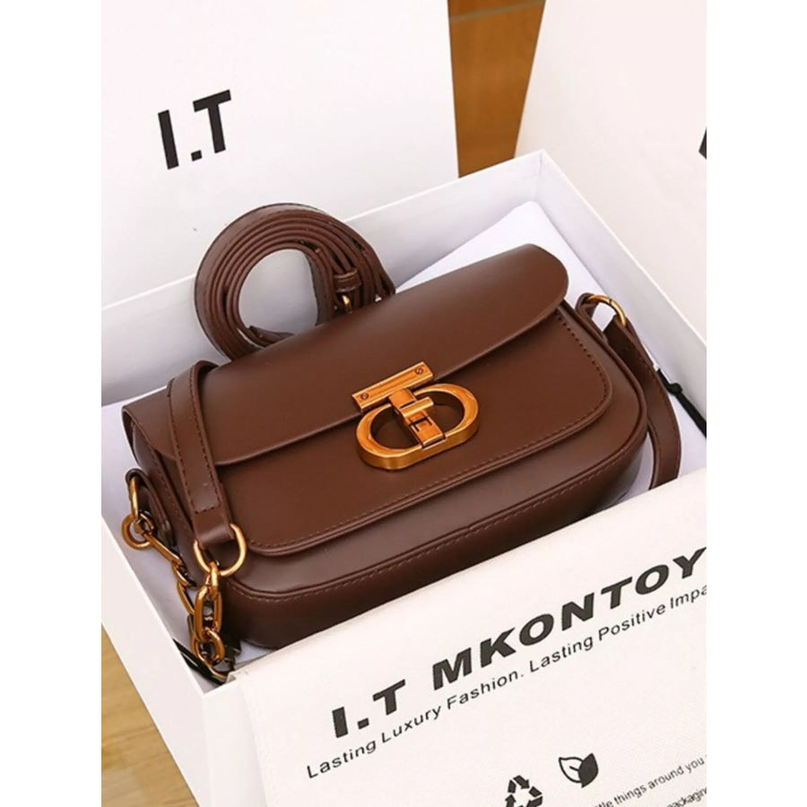Leather Flap Shoulder Bag Brown / ONESIZE Apparel and Accessories