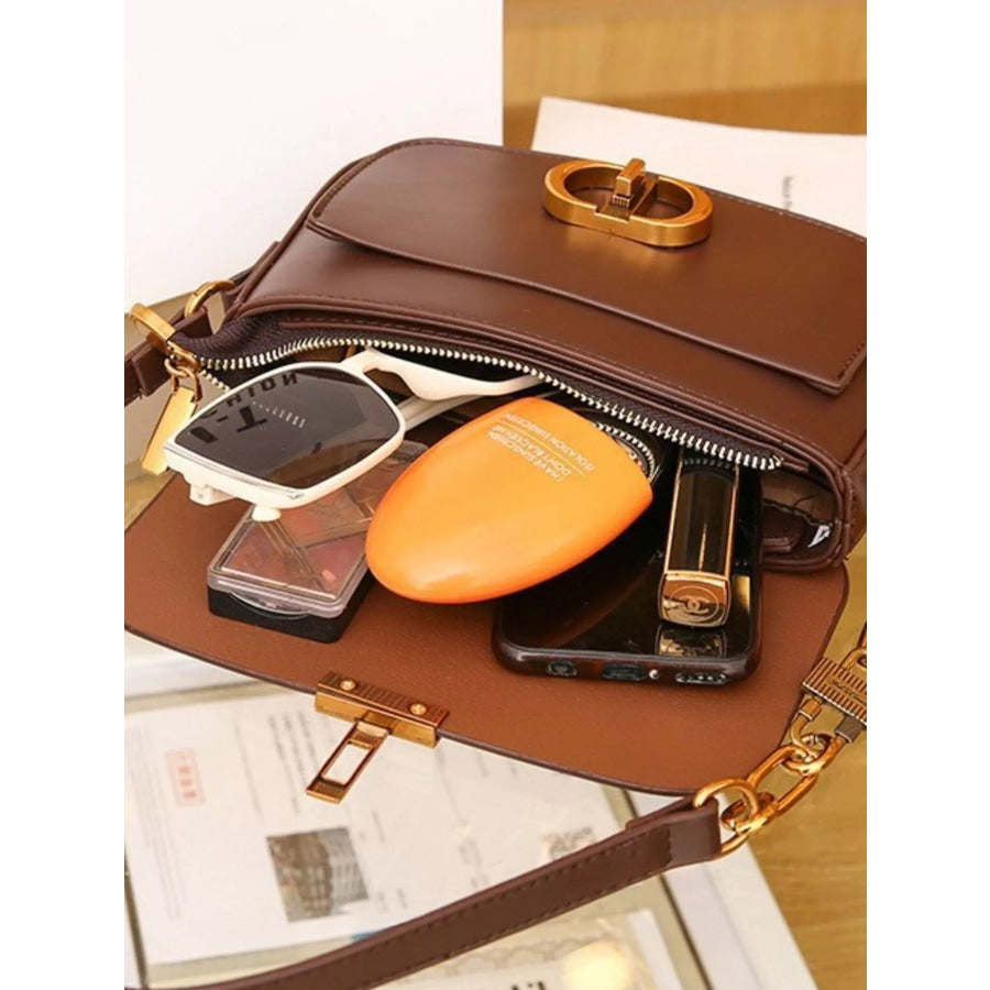 Leather Flap Shoulder Bag Brown / ONESIZE Apparel and Accessories