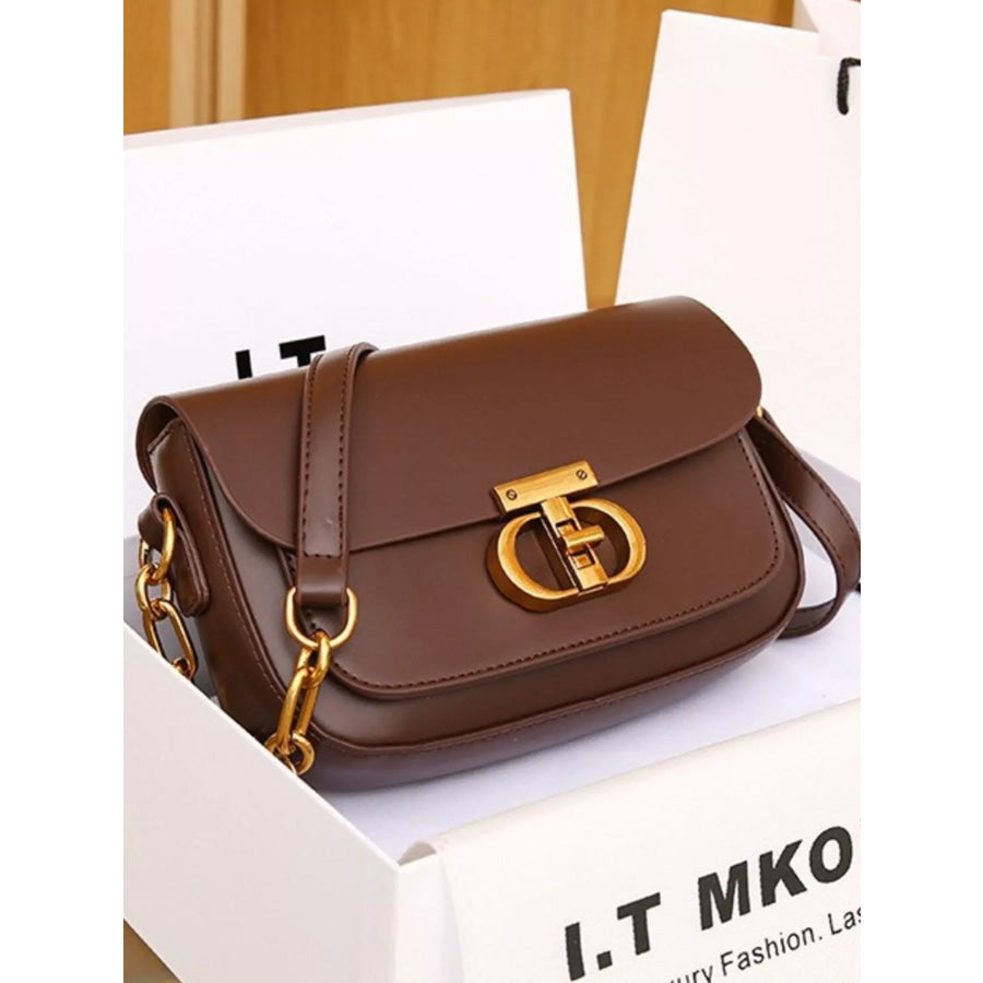 Leather Flap Shoulder Bag Brown / ONESIZE Apparel and Accessories