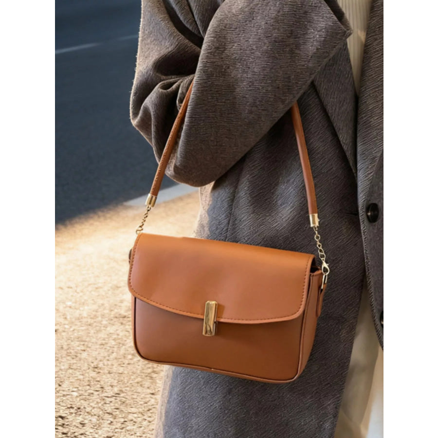 Leather Flap Shoulder Bag Brown / ONESIZE Apparel and Accessories