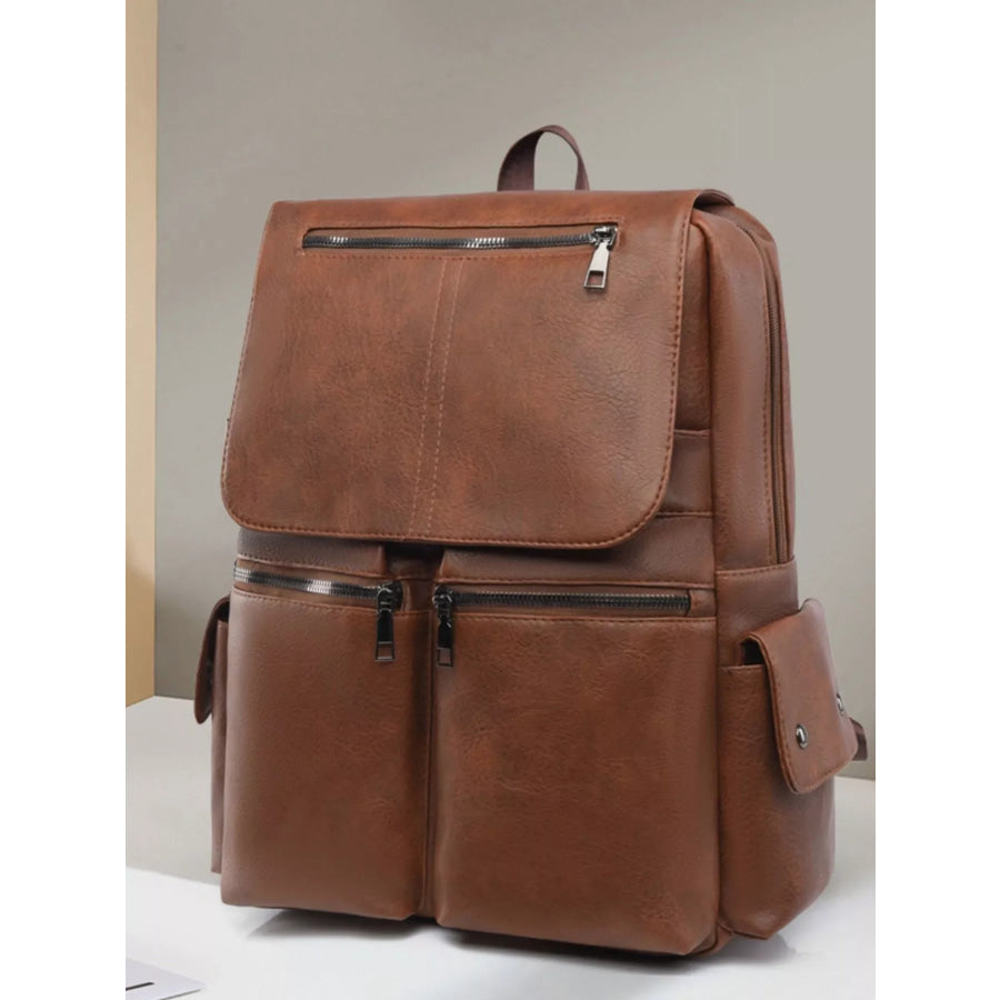 Leather Flapover Backpack Bag Terracotta / One Size Apparel and Accessories