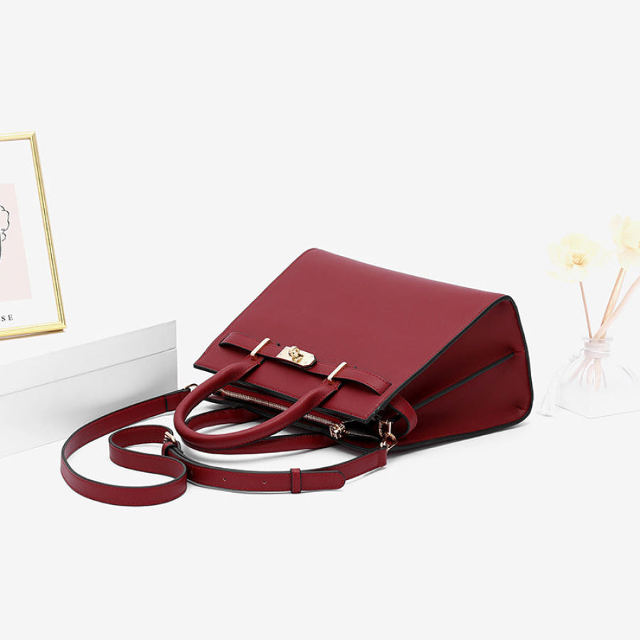 Leather Handbag with Detachable Shoulder Strap Apparel and Accessories