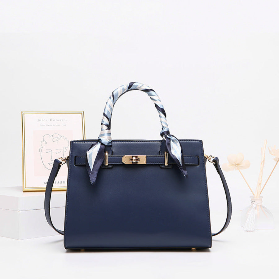 Leather Handbag with Detachable Shoulder Strap Blue / ONESIZE Apparel and Accessories