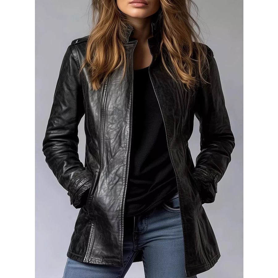 Leather Long Sleeve Moto Jacket Black / S Apparel and Accessories