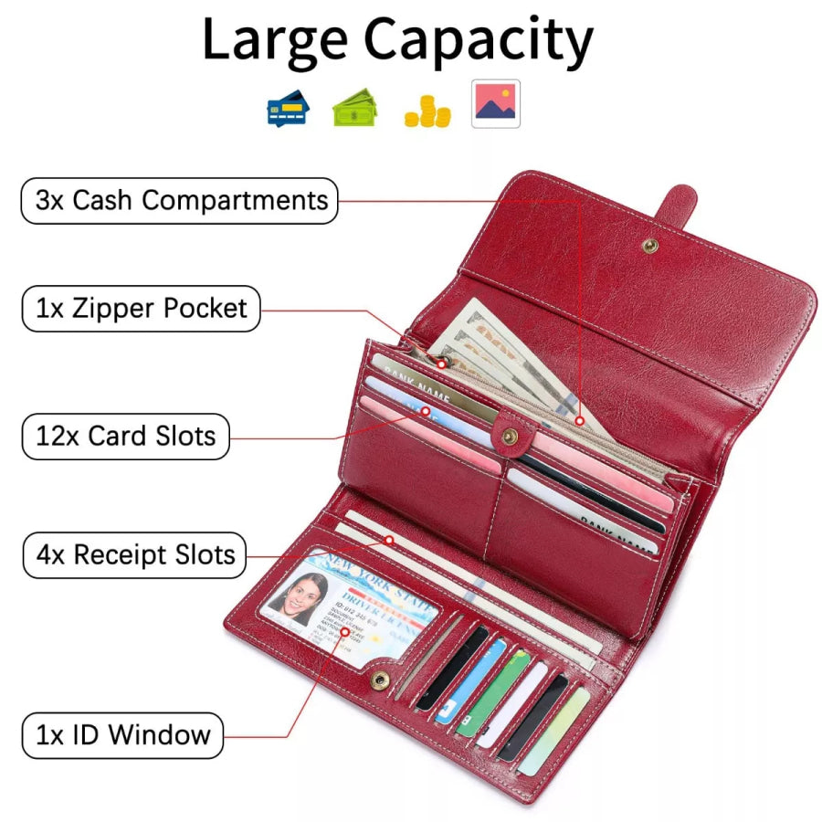 Leather Long Wallet Scarlet / ONESIZE Apparel and Accessories