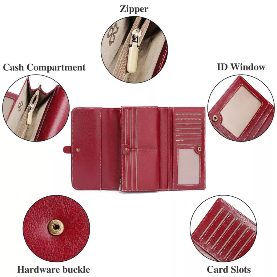 Leather Long Wallet Scarlet / ONESIZE Apparel and Accessories