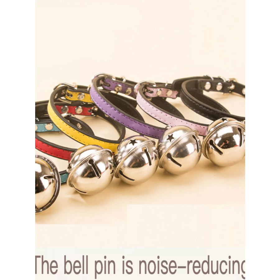 Leather Pet Collar with Bell Pink / S Apparel and Accessories