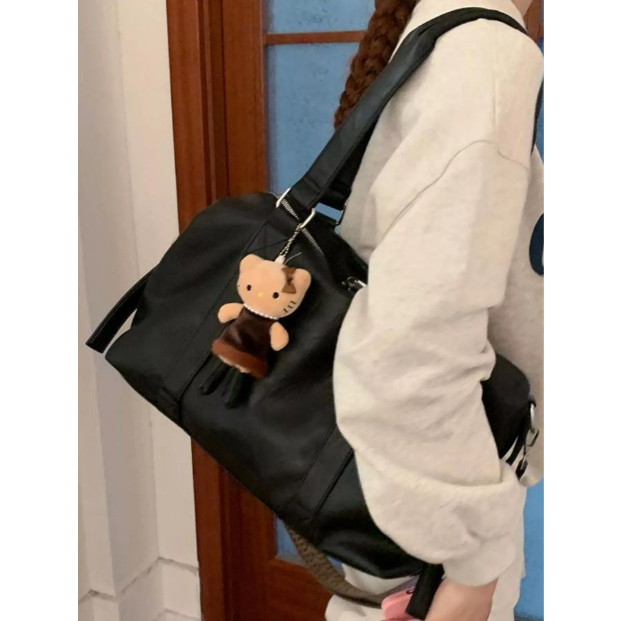 Leather Shoulder Bag with Charm Black / One Size Apparel and Accessories