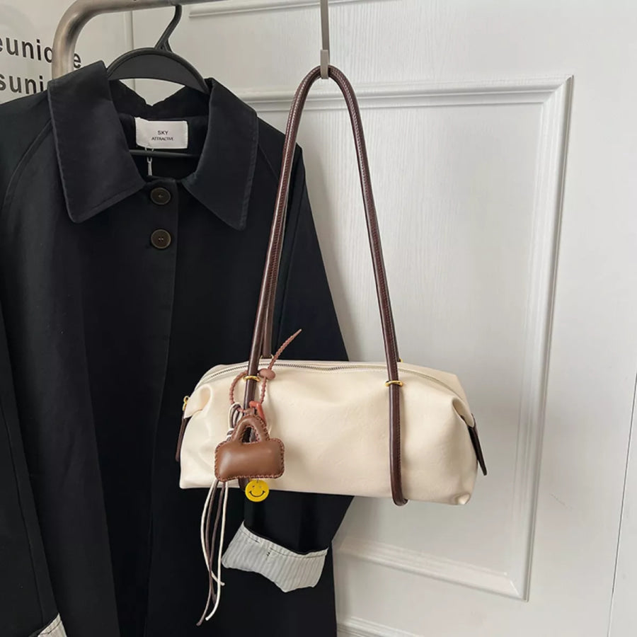Leather Shoulder Bag with Charm Ivory / One Size Apparel and Accessories