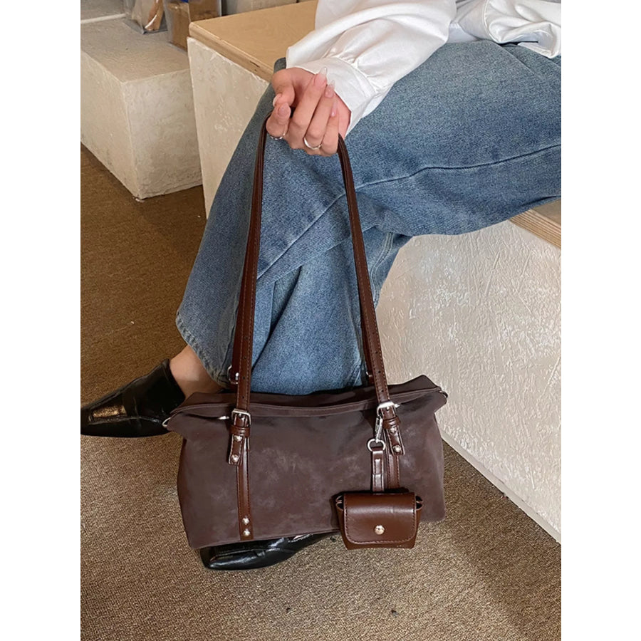 Leather Shoulder Bag with Detachable Pouch Brown / onesize Apparel and Accessories