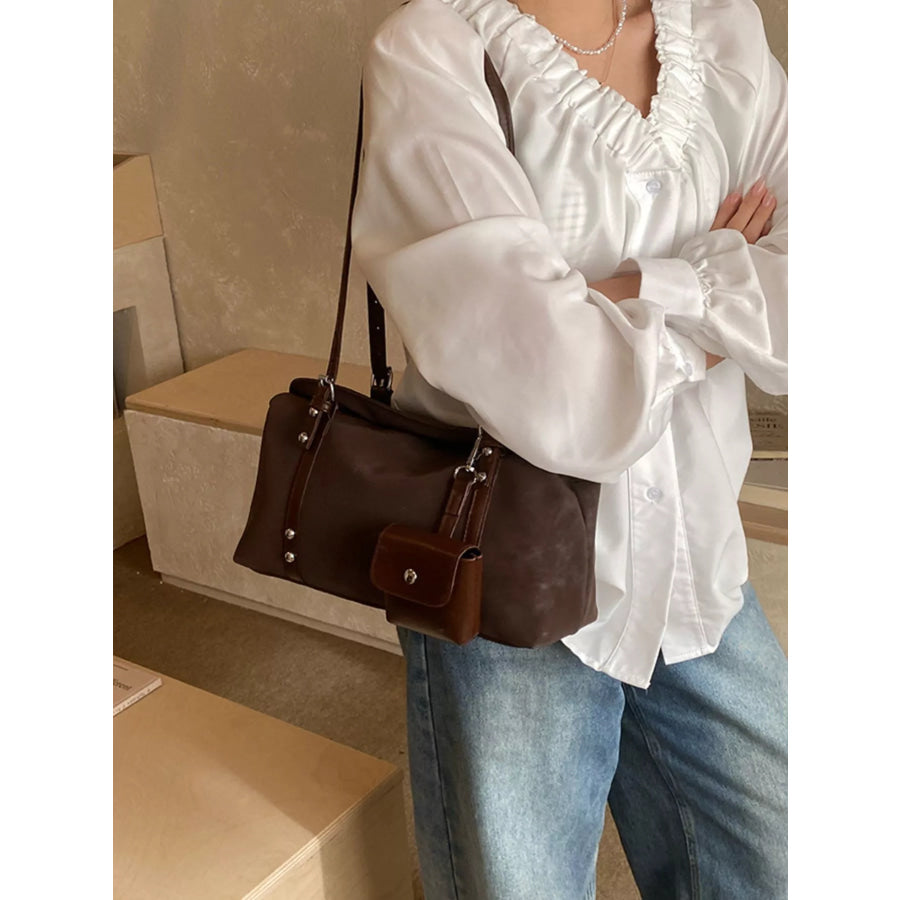 Leather Shoulder Bag with Detachable Pouch Brown / onesize Apparel and Accessories