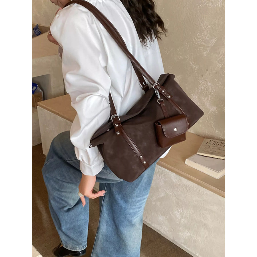 Leather Shoulder Bag with Detachable Pouch Brown / onesize Apparel and Accessories