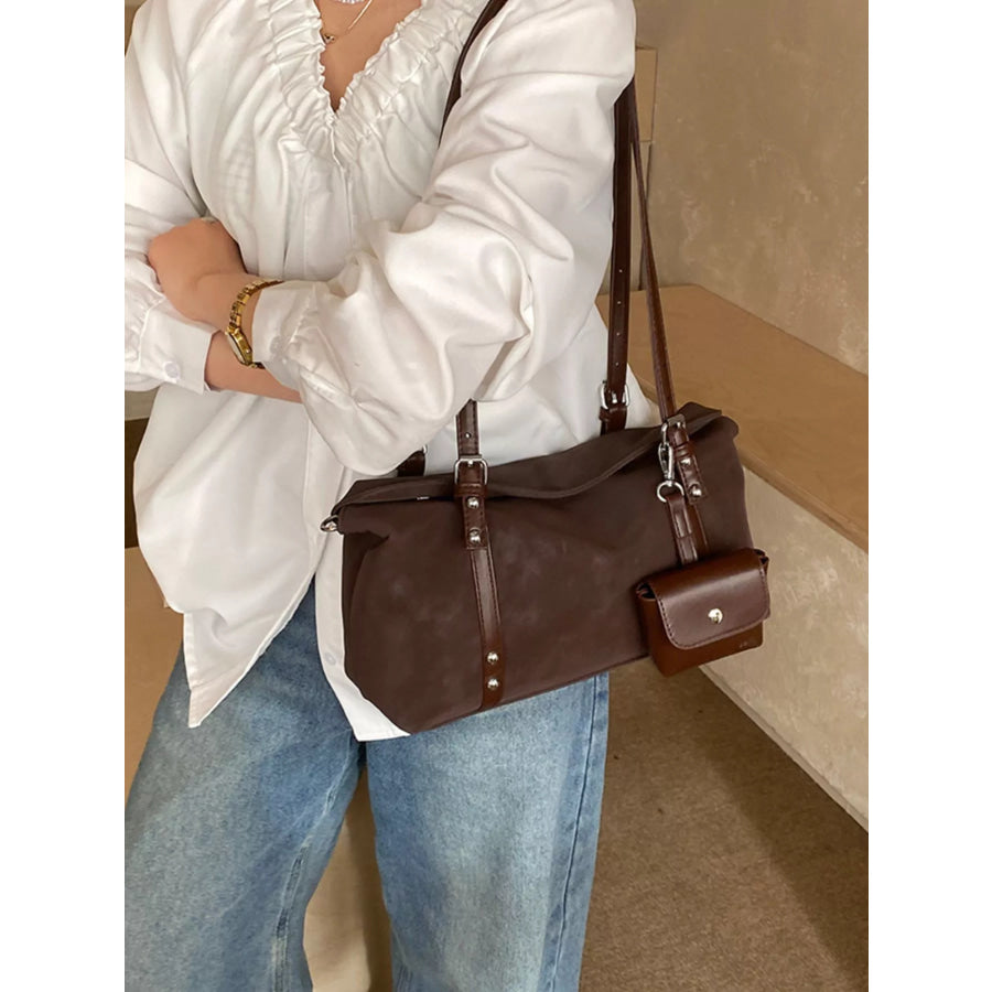 Leather Shoulder Bag with Detachable Pouch Brown / onesize Apparel and Accessories