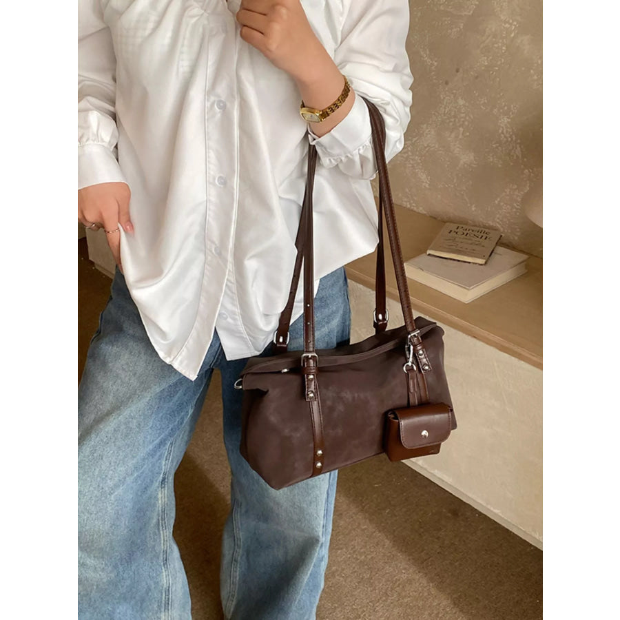 Leather Shoulder Bag with Detachable Pouch Brown / onesize Apparel and Accessories